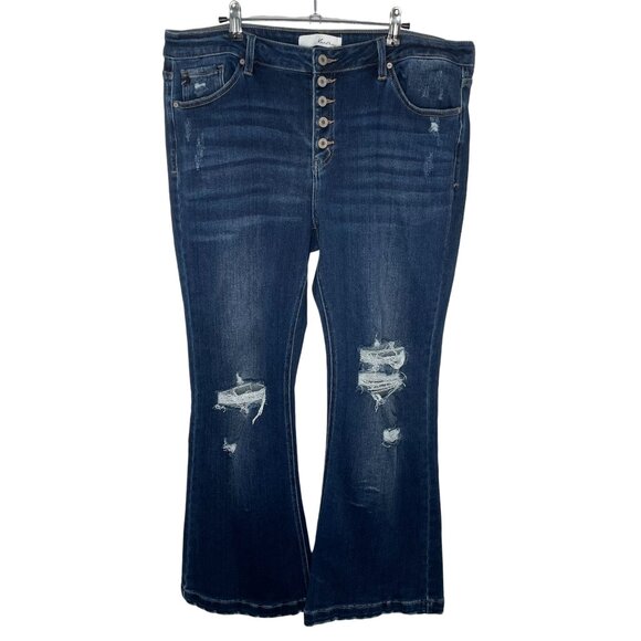 Kancan Bootcut Button Front Distressed Jeans, 34 - Picture 2 of 9